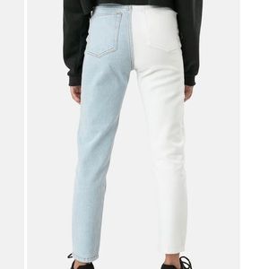 White and blue color block adika jeans